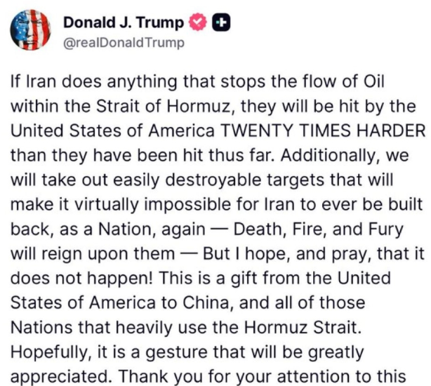 特朗普警告伊朗勿阻碍霍爾木茲海峽，台油電燃氣股遭重創